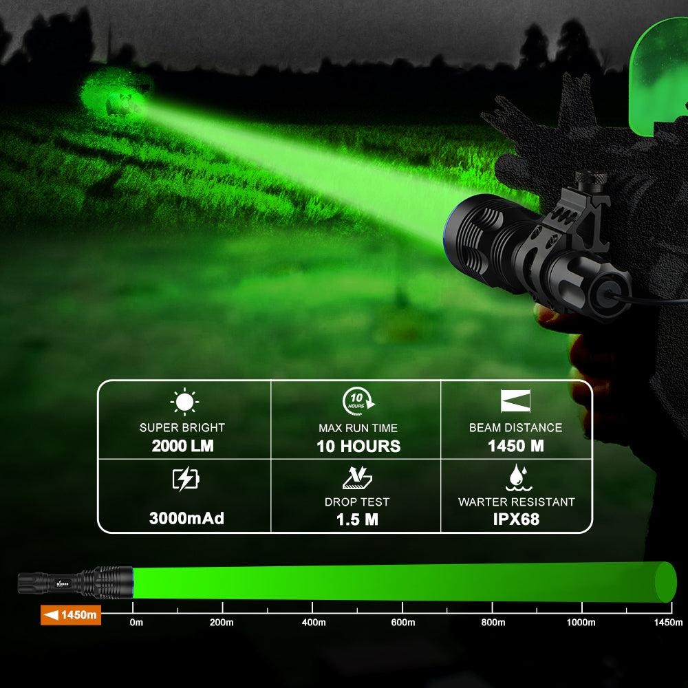Anekim UC20 Green Hunting Light with 2000 Lumens, 18650 battery