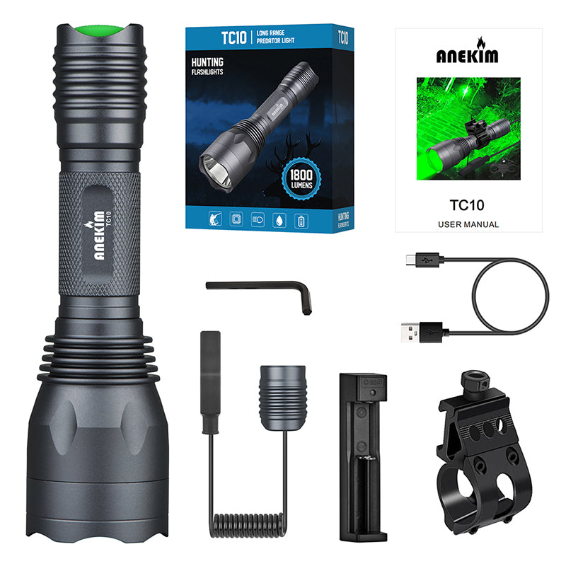 ANEKIM TC10 Green Hunting Light for Coyote,Predator, Varmint, Hog-Predator Light 1800 Lumens 1312 Yards